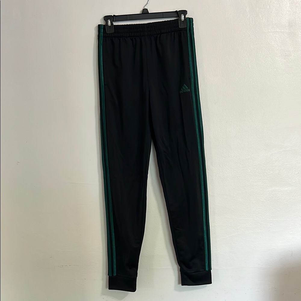 Adidas Black and Green Joggers Tapered Athletic Sweatpants